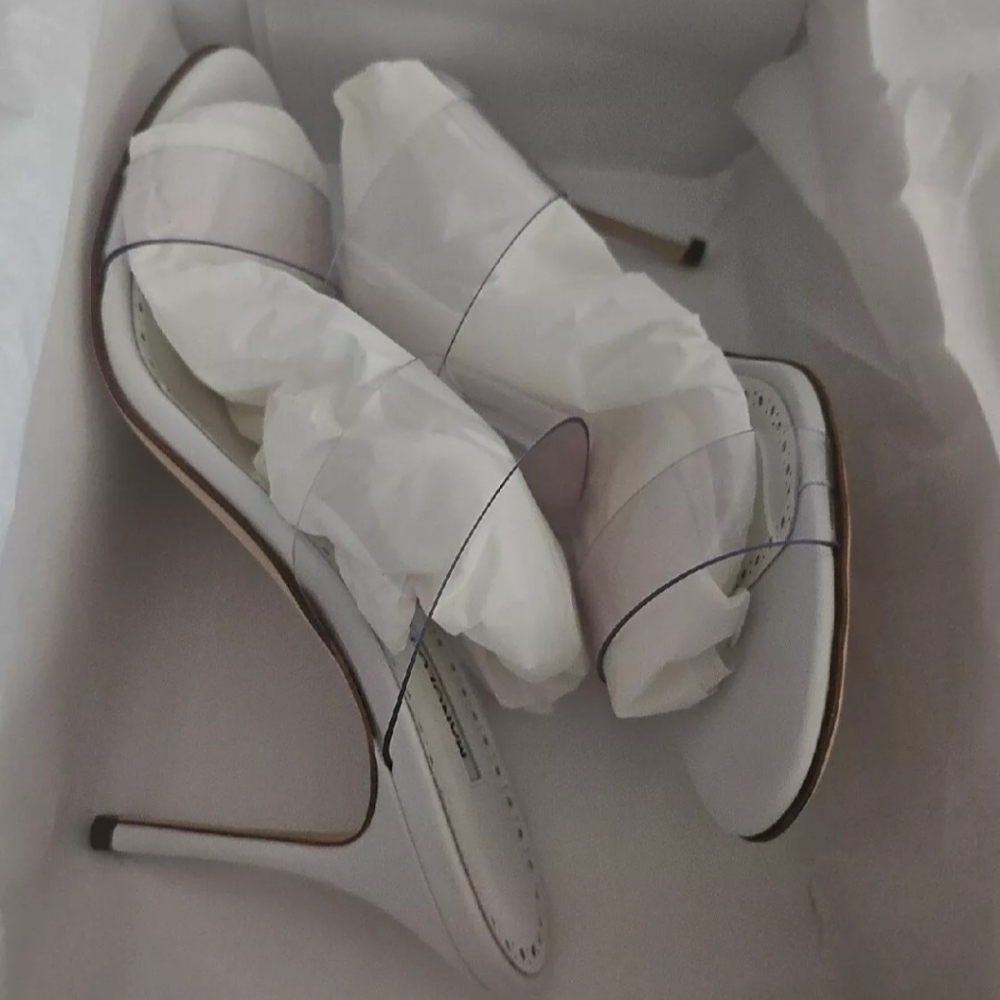 Manolo Blahnik Scolto Clear Double Strap Sandal. Size 40.